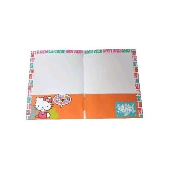 Sanrio Hello Kitty Peace & Love 2 Pocket Folder Portfolio 2010 Pink Orange - Picture 3 of 9